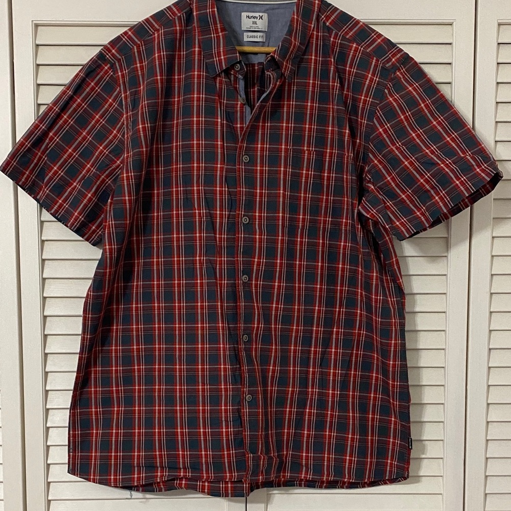 Hurley Red and Black Plaid Casual Shirt